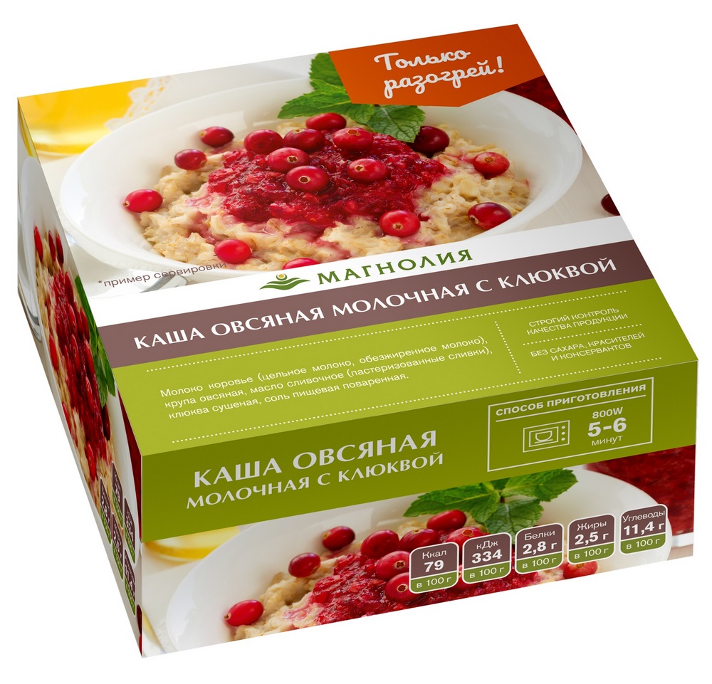 Каша овсяная молочная с клюквой замороженная 200г