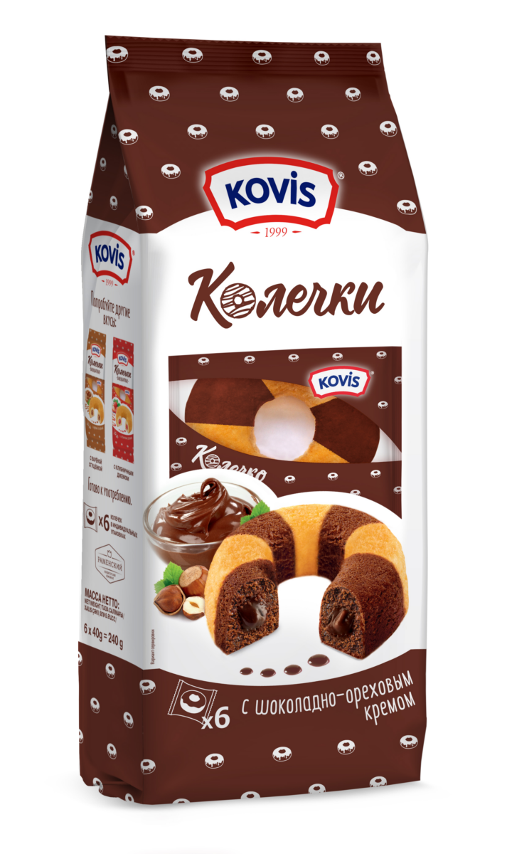Сдобные Колечки c шоколадно-ореховым кремом 240г Kovis