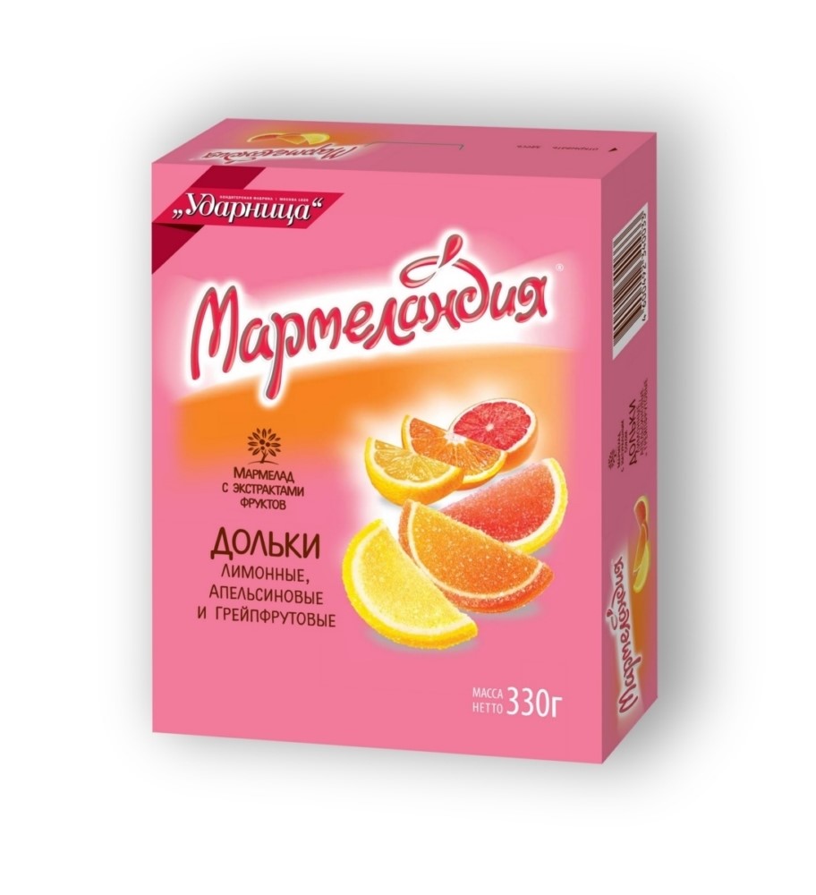 Мармелад Ударница Мармеландия апельсин,грейпфрут,лимон дольки 330г