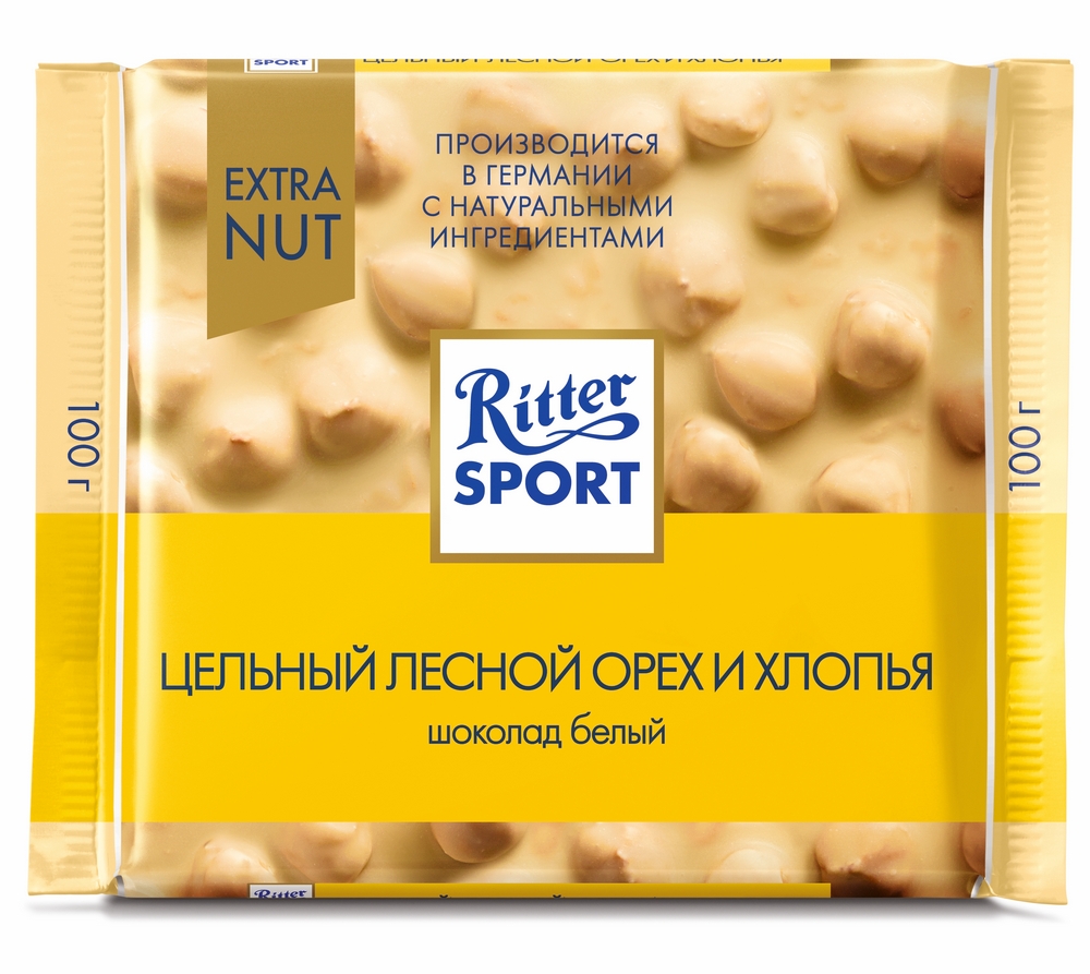 Шоколад Риттер Спорт белый с лесным орехом и рисов