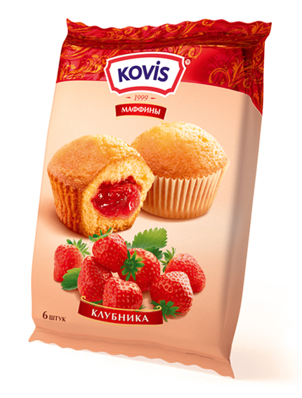 Мини-маффины сдобные "KOVIS", 200 г С клубничным джемом