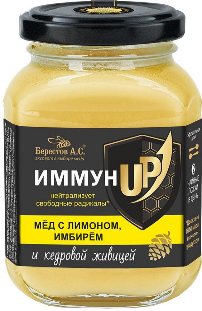 Мед  Берестов натуральный ИммунUP с лимоном,имбирем, живицей  200г