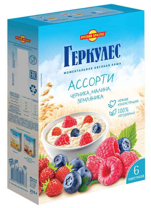 Каша овсяная Русский Продукт Геркулес ассорти черника малина земляника 210г