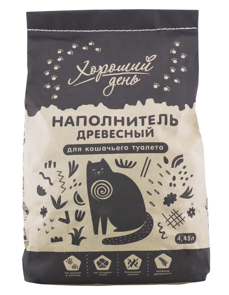 Наполнитель древесный Хороший день для кошачьего туалета 4,45л