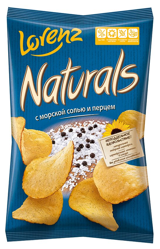 Чипсы картофельные Нэчиралс с морской солью и перцем 100г
