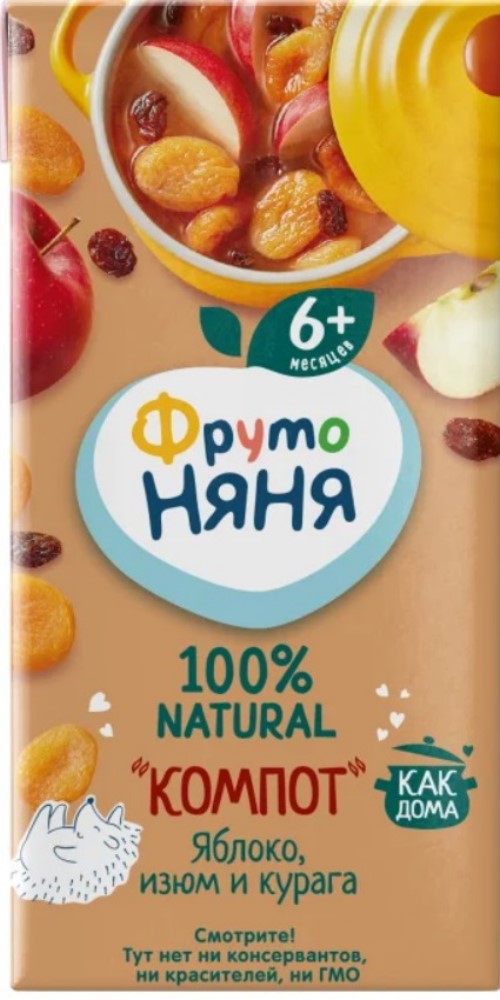 Компот ФрутоНяня яблоко-изюм-курага 200мл