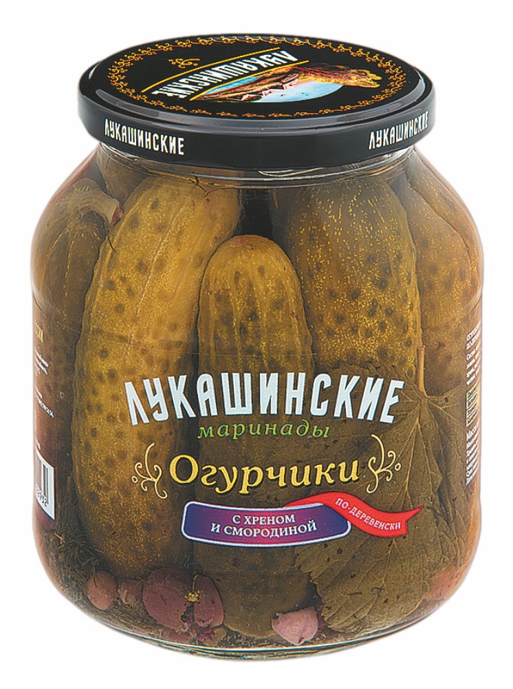 Огурчики По-деревенски с хреном и смородиной 670г 