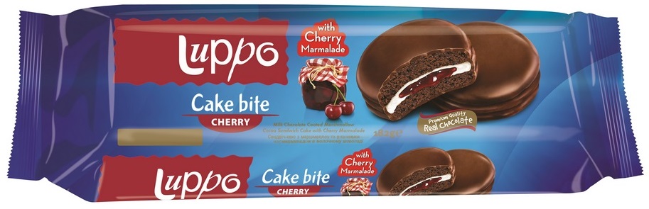 LUPPO CHERRY cендвич-кекс в молочном шоколаде с маршмеллоу и вишневым мармеладом 182г