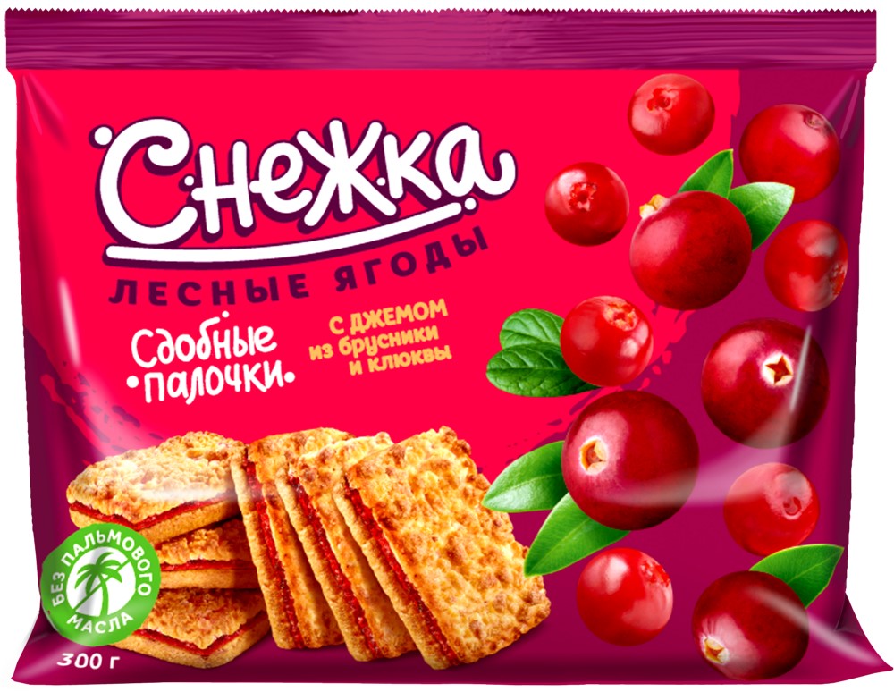 Снежка сдобные палочки лесные ягоды с джемом из брусники и клюквы 300г