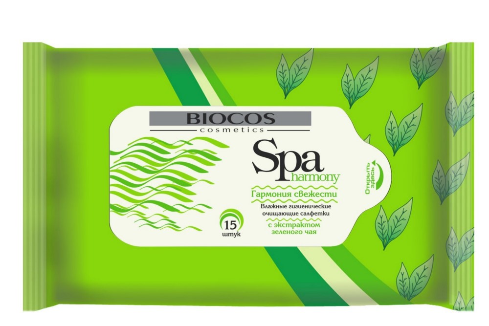 Салфетки влажные SPA Harmony/зеленый чай, уп.15