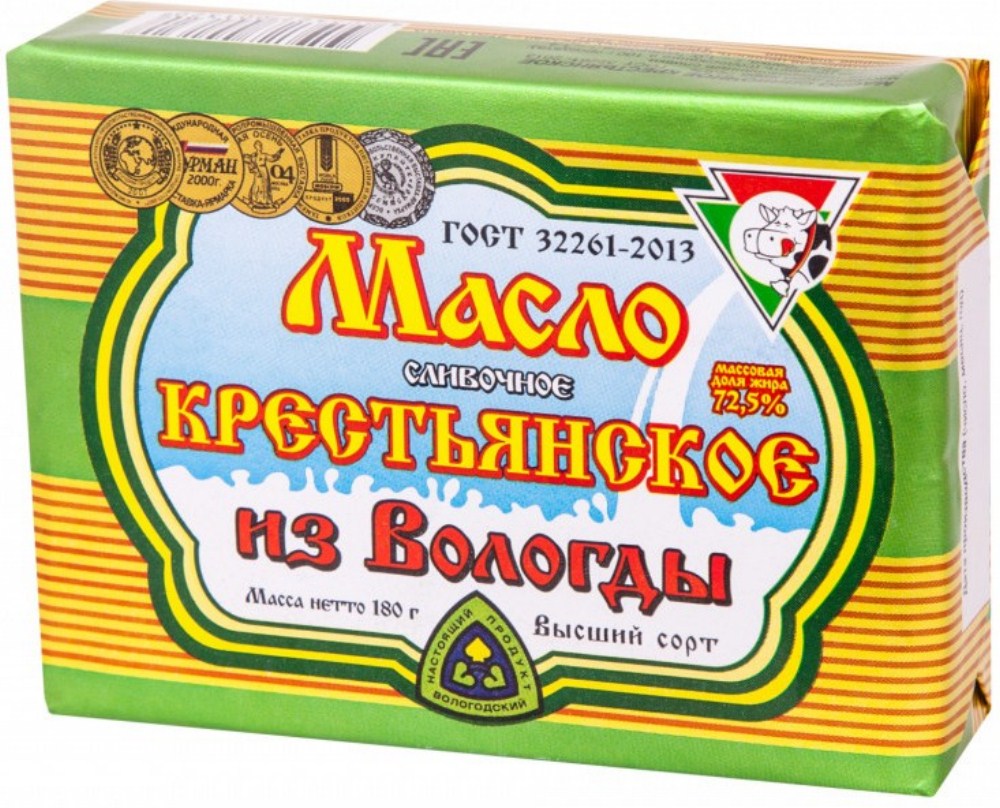 Масло Крестьянское Из Вологды 72,5% 180г