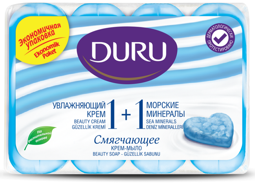 Мыло туалетное ДУРУ 1+1 крем и морские минералы 4*80г