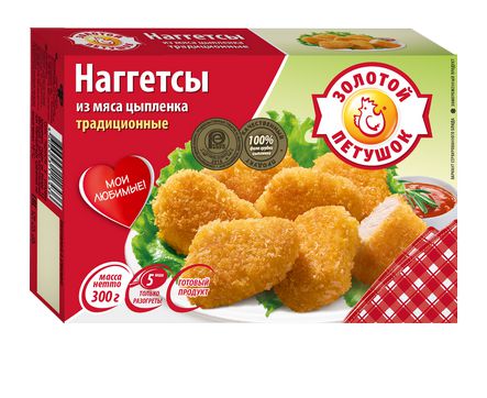 Наггетсы Золотой Петушок из мяса цыпленка традиционные 300г