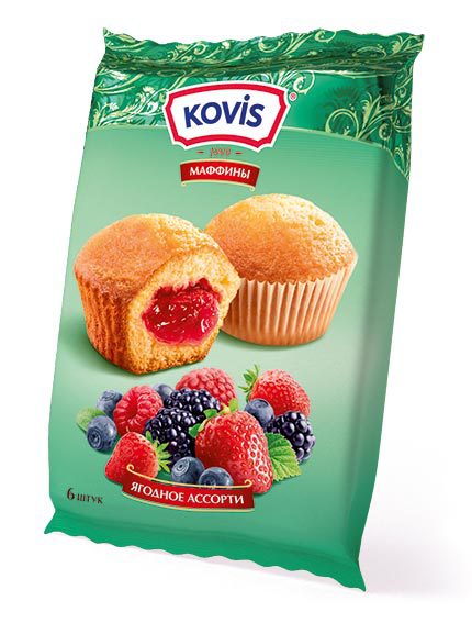 Мини-маффины сдобные "KOVIS", 200 г С джемом ягодное ассорти