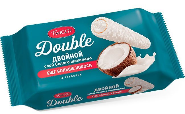 Трубочки вафельные Твигги Дабл с кокосом в белом шоколаде 185г