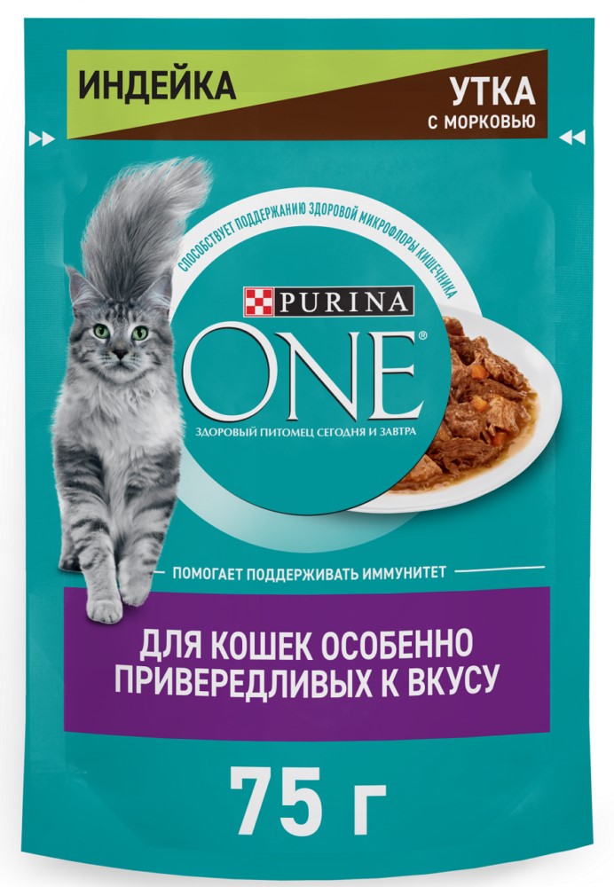 Корм Пурина Ван для кошек привередливых к вкусу индейка-утка с морковью 75г