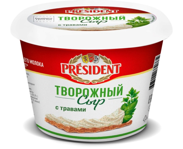 Сыр творожный Президент травы 54% 140г