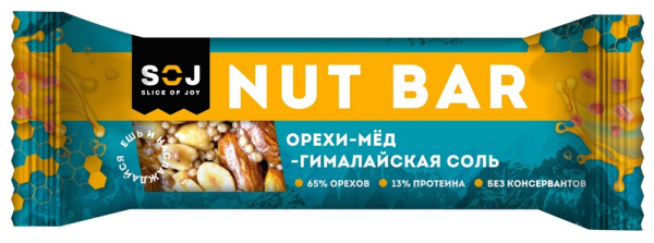Батончик ореховый Нат Бар с медом и гималайской солью 40г