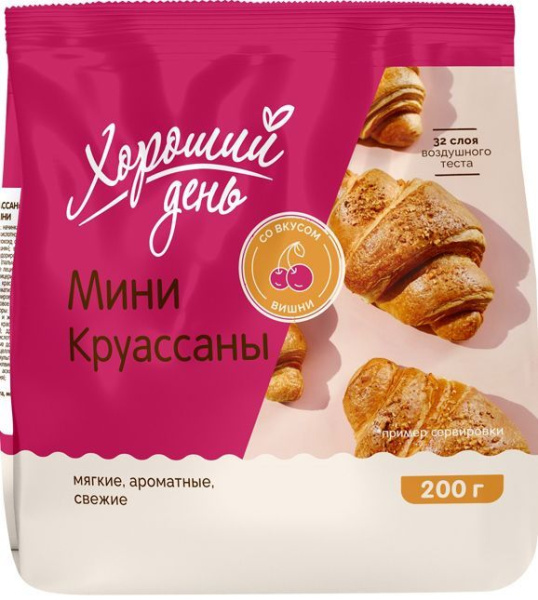 Изделие слоеное "Мини круассан" с начинкой со вкусом вишни 200г
