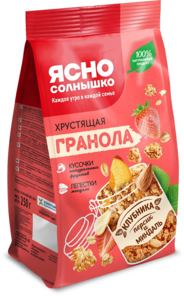 Гранола Ясно Солнышко клубника/персик/миндаль 250г