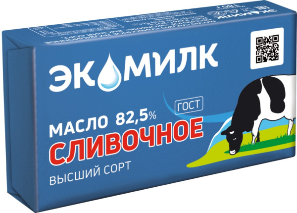 Масло сливочное Экомилк несоленое 82,5% 180г