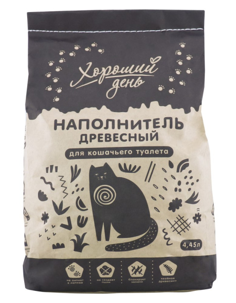 Наполнитель древесный Хороший день для кошачьего туалета 4,45л