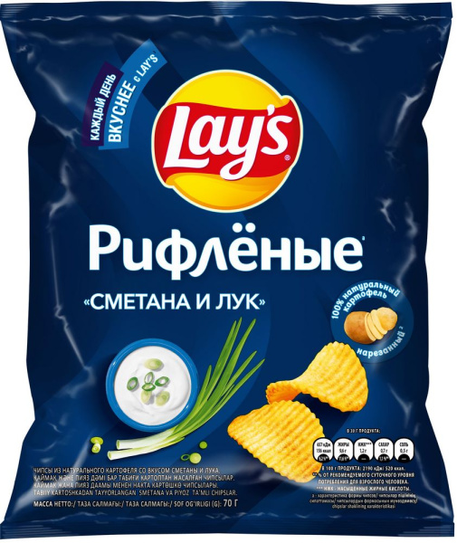 Чипсы из натурального картофеля Лейз со вкусом Сметана и Лук 70г