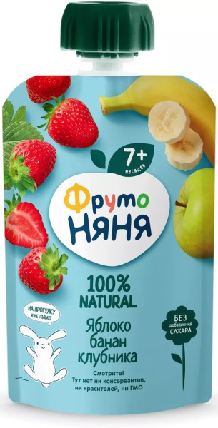 Десерт ФрутоНяня яблоко/банан/клубника 90г