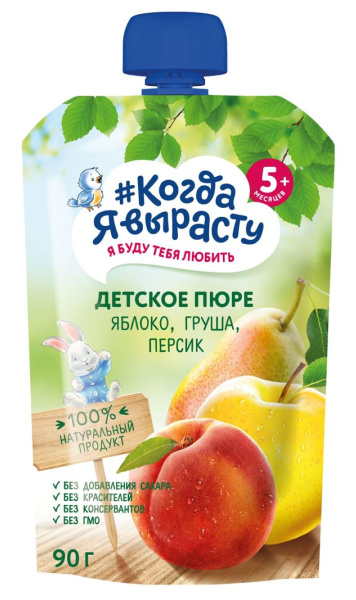 Пюре Когда Я вырасту яблоко/груша/персик 90г