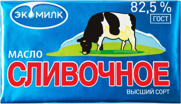 Масло сливочное Экомилк несоленое 82,5% 180г