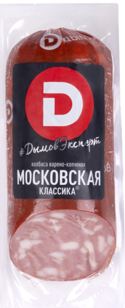 Колбаса Московская классика варено-копченая в вакуумной упаковке срез 290г Дымов