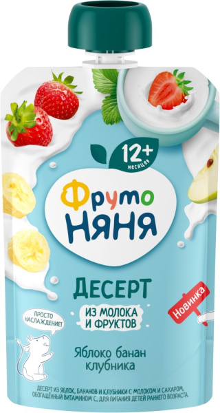 Десерт ФрутоНяня яблоко/банан/клубника/молоко 90г