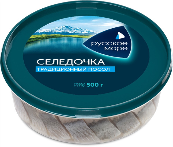 Сельдь Русское Море филе-кусочки атлантическая слабосоленая в масле 500г
