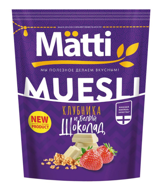 Мюсли Матти Клубника и белый шоколад 250г