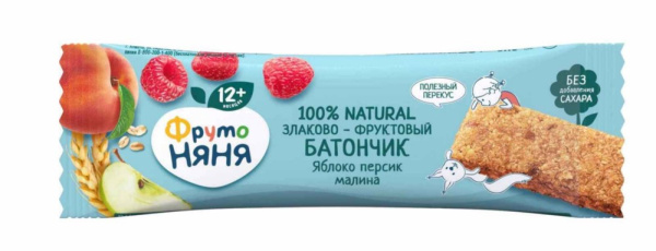 Батончик злаково-фруктовый ФрутоНяня яблоко/персик/малина 25г