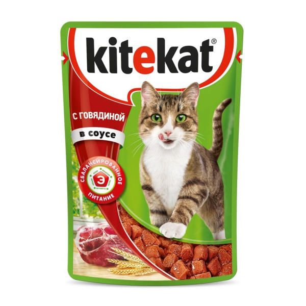 Корм Китекэт пауч для кошек Говядина в соусе 85г