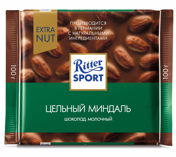 Шоколад Риттер Спорт молочный с цельным миндалем 1