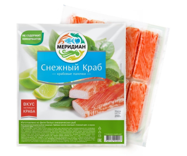 Крабовые палочки  Меридиан Снежный краб 200г