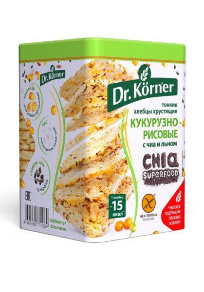 Хлебцы Доктор Корнер Кукурузно-рисовые с чиа и льном 100г