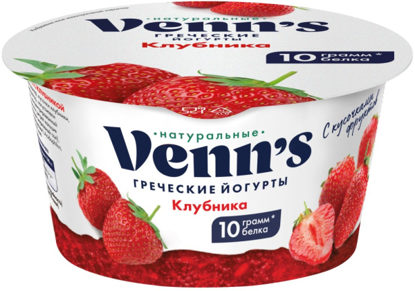 Йогурт Веннс греческий клубника 0,1% 130г