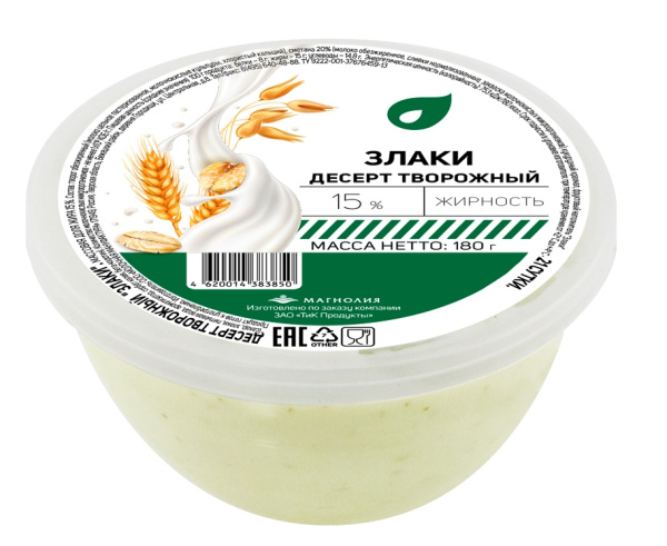 Десерт творожный злаки 15% 180г