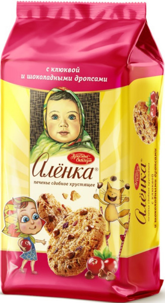 Печенье Аленка сдобное с хрустящее с клюквой и шоколадными дропсами 140г
