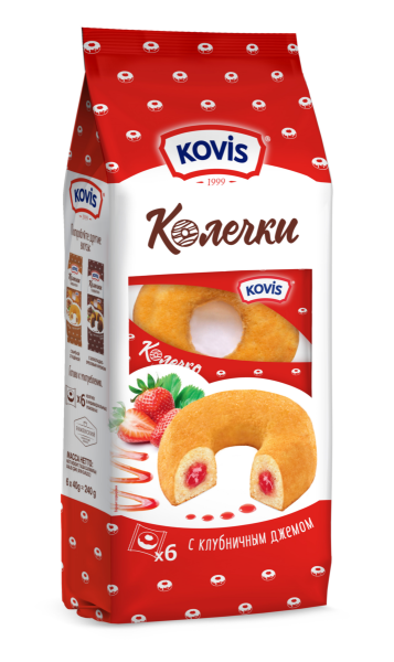 Сдобные Колечки c клубничным джемом 240г Kovis