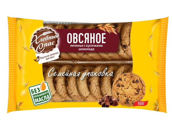Печенье Хлебный спас сдобное Овсяное с кусочками шоколада 500г