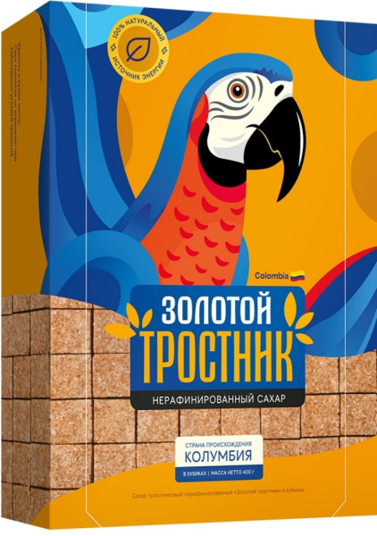 Сахар Золотой тросник тростниковый нерафинированный в кубиках 400г