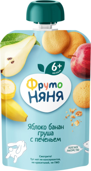 Пюре ФрутоНяня яблоко/банан/груша/печенье 90г