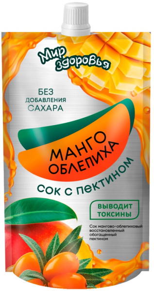 Сок Мангово-облепиховый восстановленный обогащенный пектином 0,3л Мир здоровья