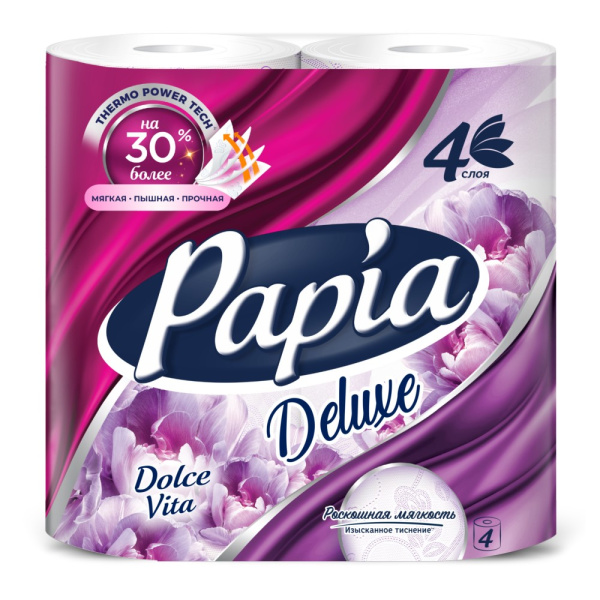 Туалетная Бумага PAPIA DELUXE Арома Дольче Вита 4 слоя 4 рулона