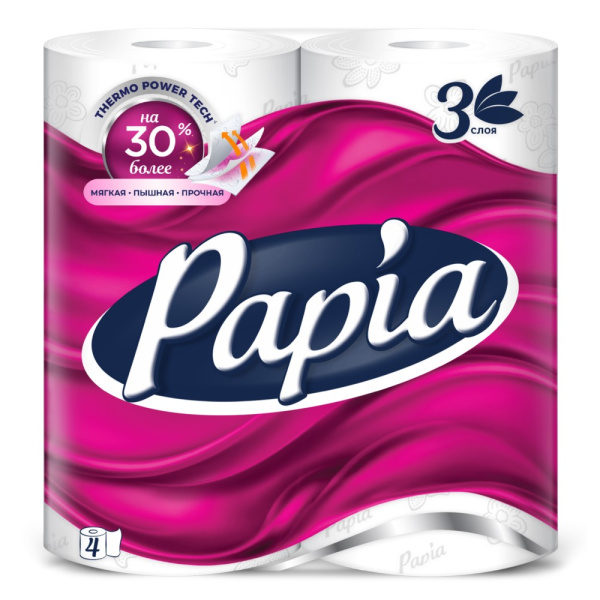 Туалетная Бумага PAPIA Белая  3 слоя 4 рулона