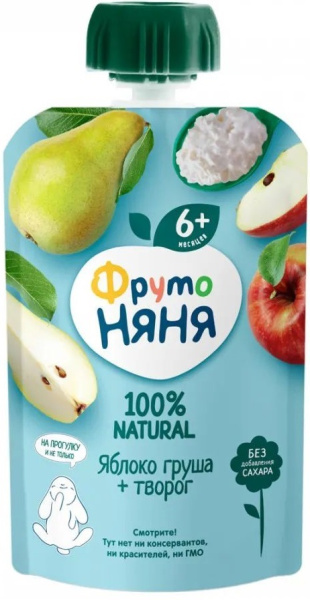 Пюре ФрутоНяня яблоко/груша/творог Фруто-Няня 90г